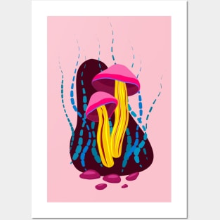 Magenta mushroom Posters and Art